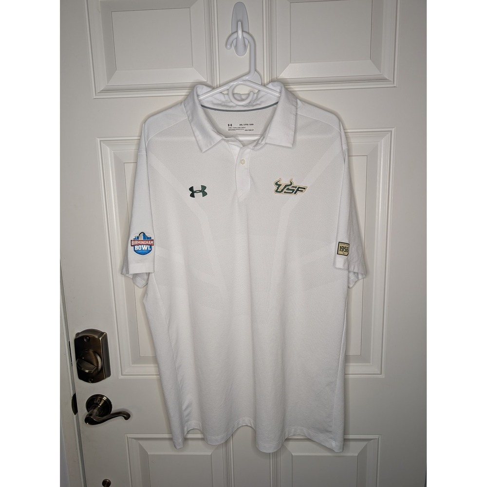 Under Armour USF Bulls South Florida Polo Shirt Mens 2XL White HeatGear